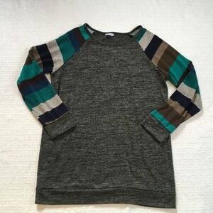 Egy California Raglan Sleeve Striped Heathered Charcoal Gray Top Women's Large